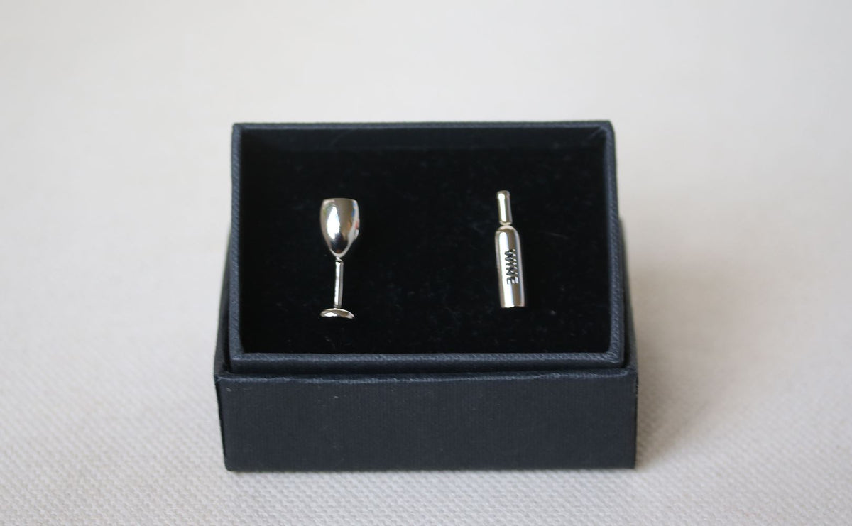 ORCHID NOVELTY WINE GLASS AND BOTTLE CUFFLINKS