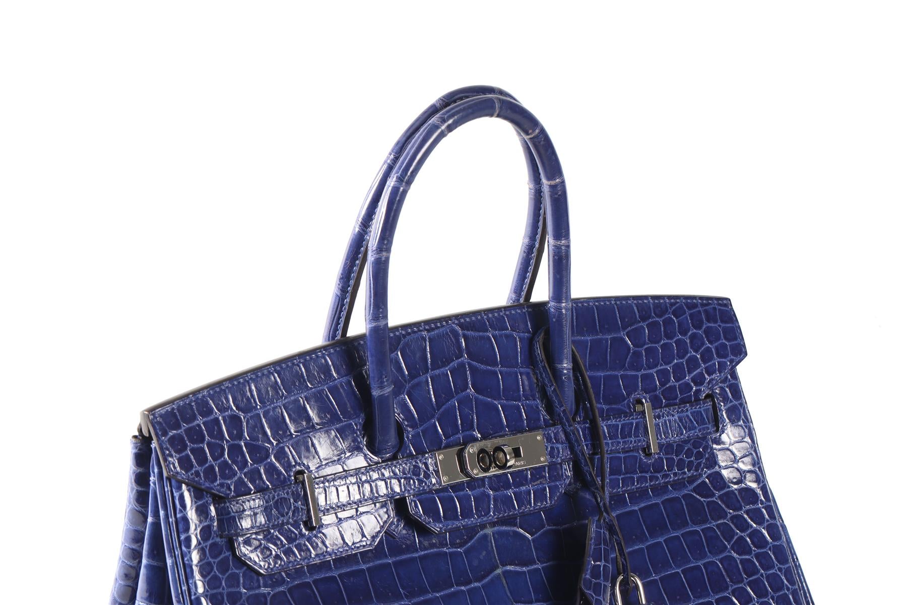 HERMÈS BLUE 2012 BIRKIN 35CM POROSUS CROCODILE LEATHER BAG IN ROYAL BLUE