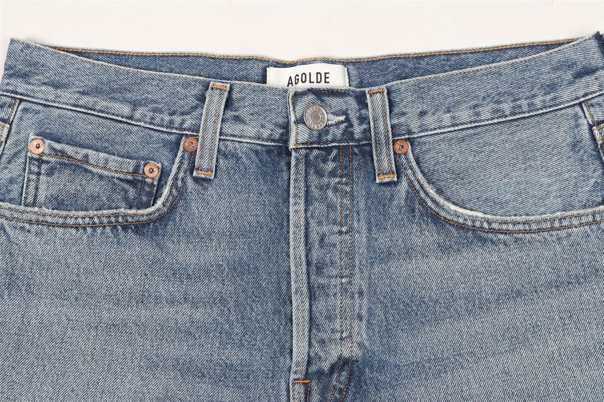 AGOLDE BLUE HIGH RISE DENIM SHORTS W27 UK 8-10