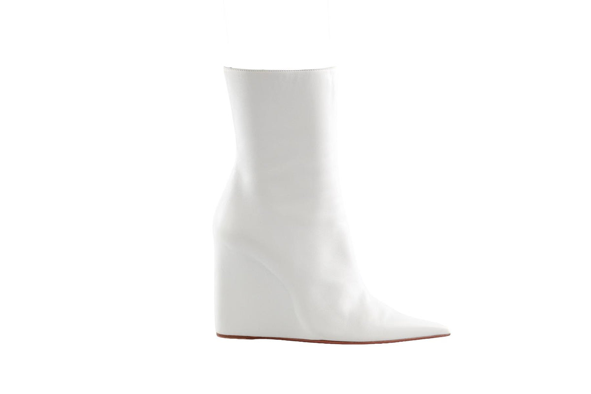AMINA MUADDI WHITE LEATHER WEDGE ANKLE BOOTS EU 38 UK 5 US 8