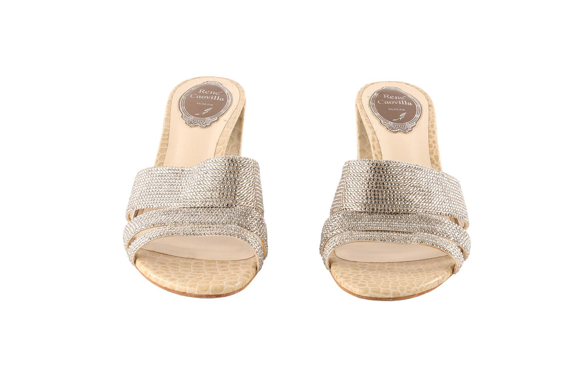 RENÉ CAOVILLA BEIGE LEATHER MULES EU 38.5 UK 5.5 US 8.5