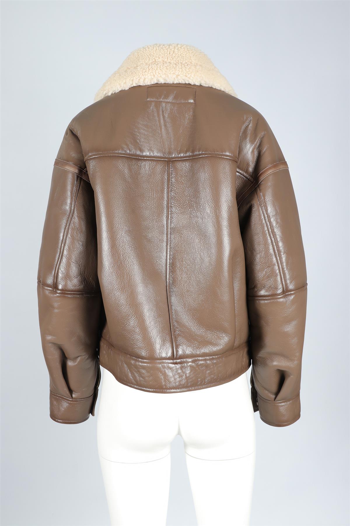 ACNE STUDIO BROWN SHEARLING AND LEATHER JACKET EU 36 UK 8