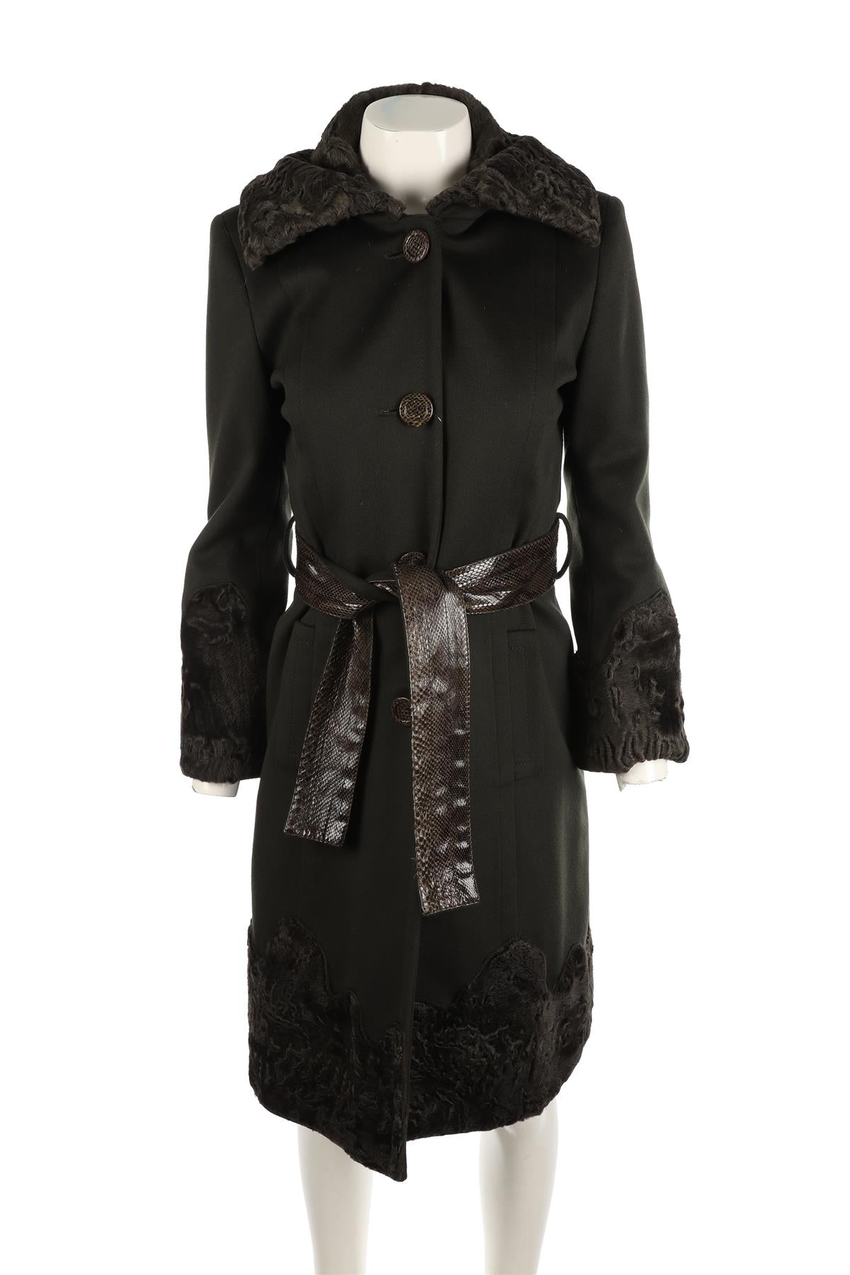 FONTANA COUTURE GREEN VINTAGE PERSIAN LAMB AND WOOL COAT IT 40 UK 8
