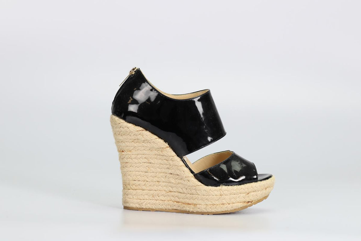 JIMMY CHOO PATENT LEATHER WEDGES ESPADRILES EU 37 UK 4 US 7