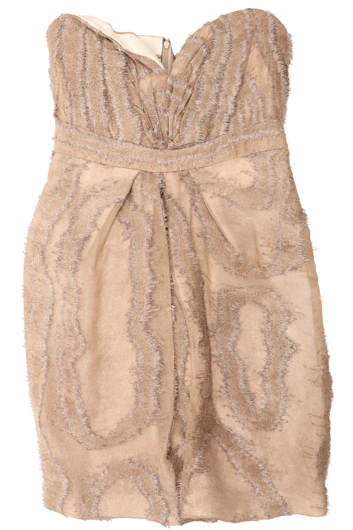 YVES SAINT LAURENT TAUPE SILK MINI DRESS FR 40 UK 12