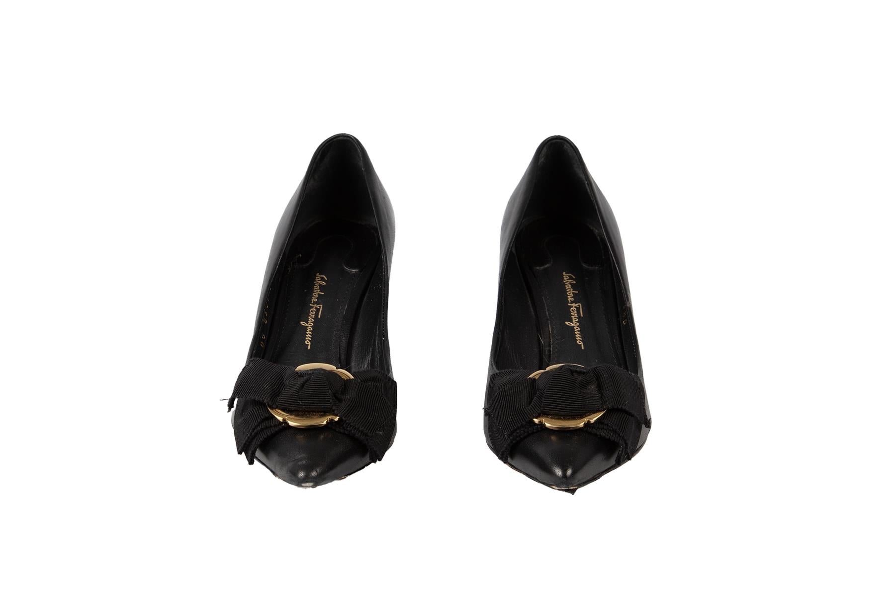 SALVATORE FERRAGAMO BLACK LEATHER PUMPS US 5.5 UK 2.5 EU 35.5