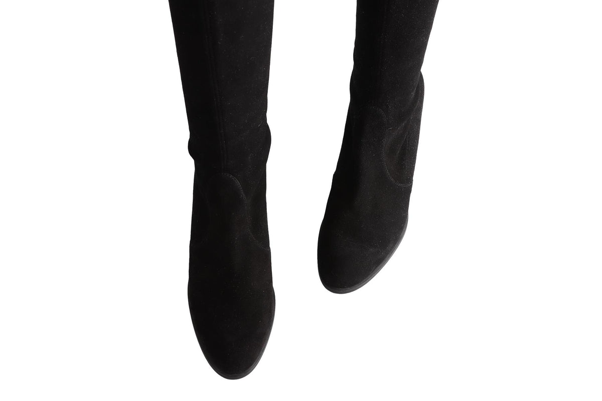 STUART WEITZMAN BLACK HIGHLAND SUEDE OVER THE KNEE BOOTS US 8.5 UK 5.5 EU 38.5