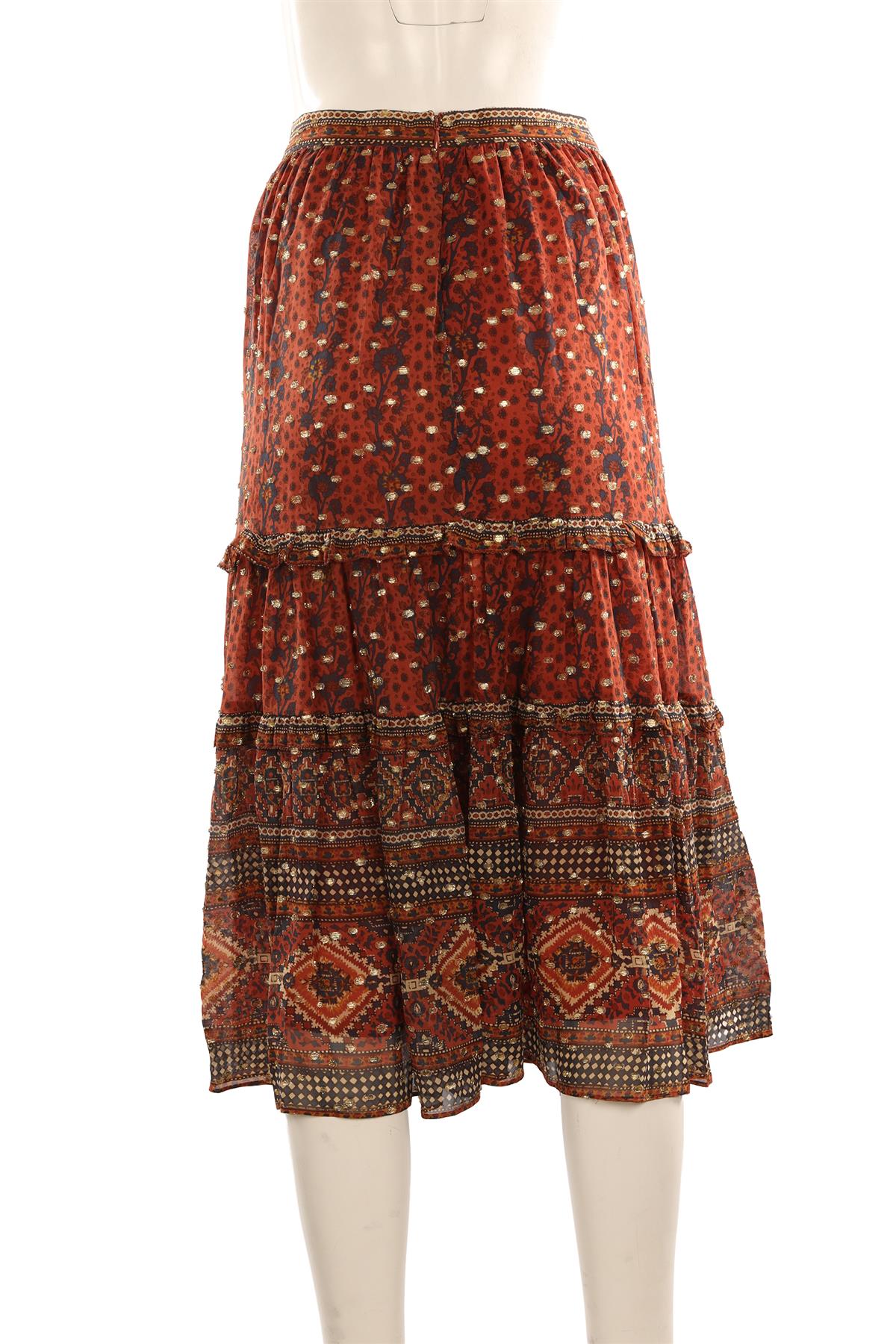 ULLA JOHNSON BROWN SILK MIDI SKIRT US 2 UK 6