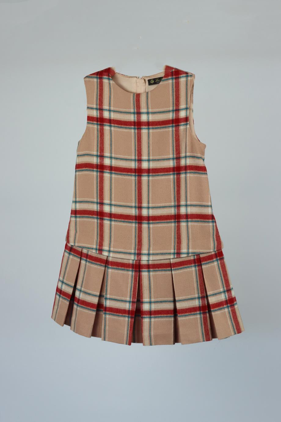 LORO PIANA KIDS GIRLS CHECKED WOOL DRESS 4 YEARS