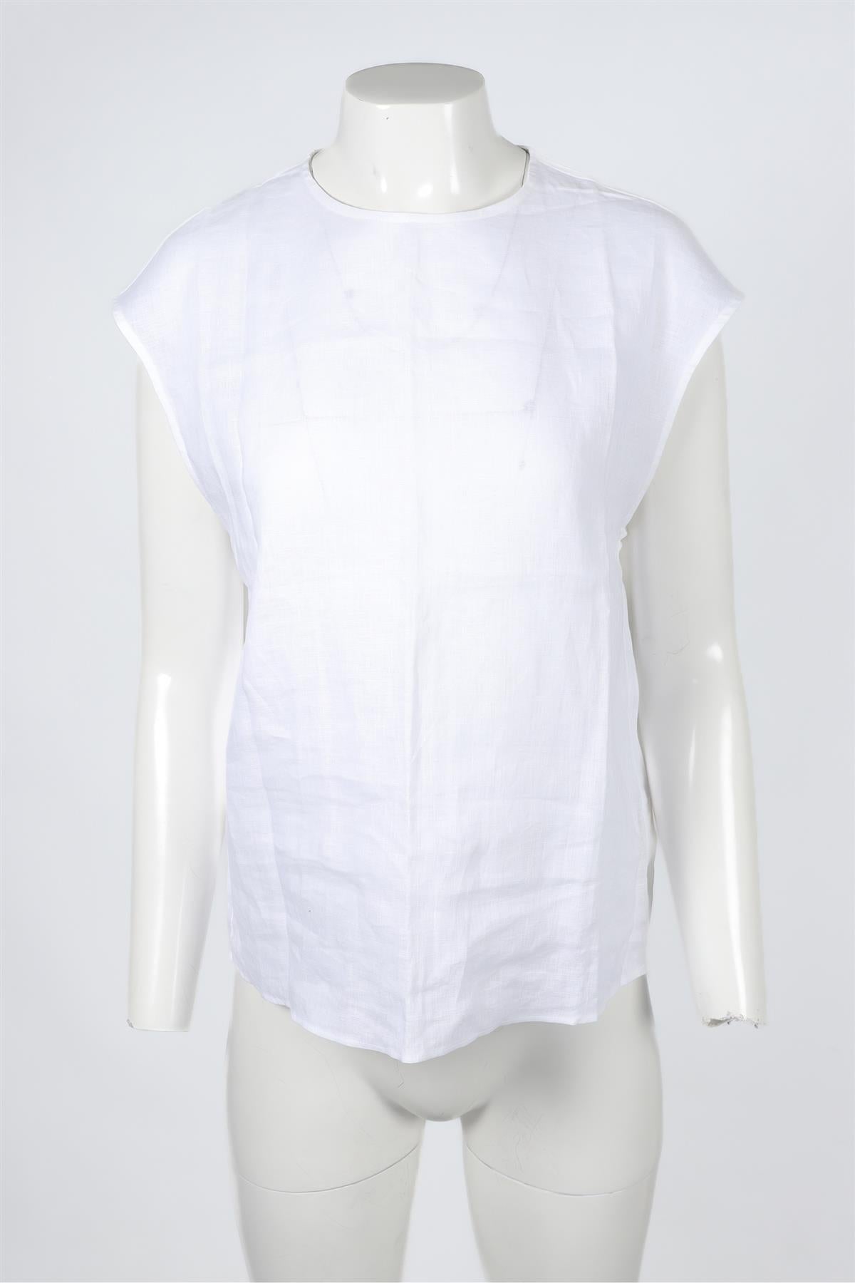 ASCENO WHITE LINEN TOP XSMALL
