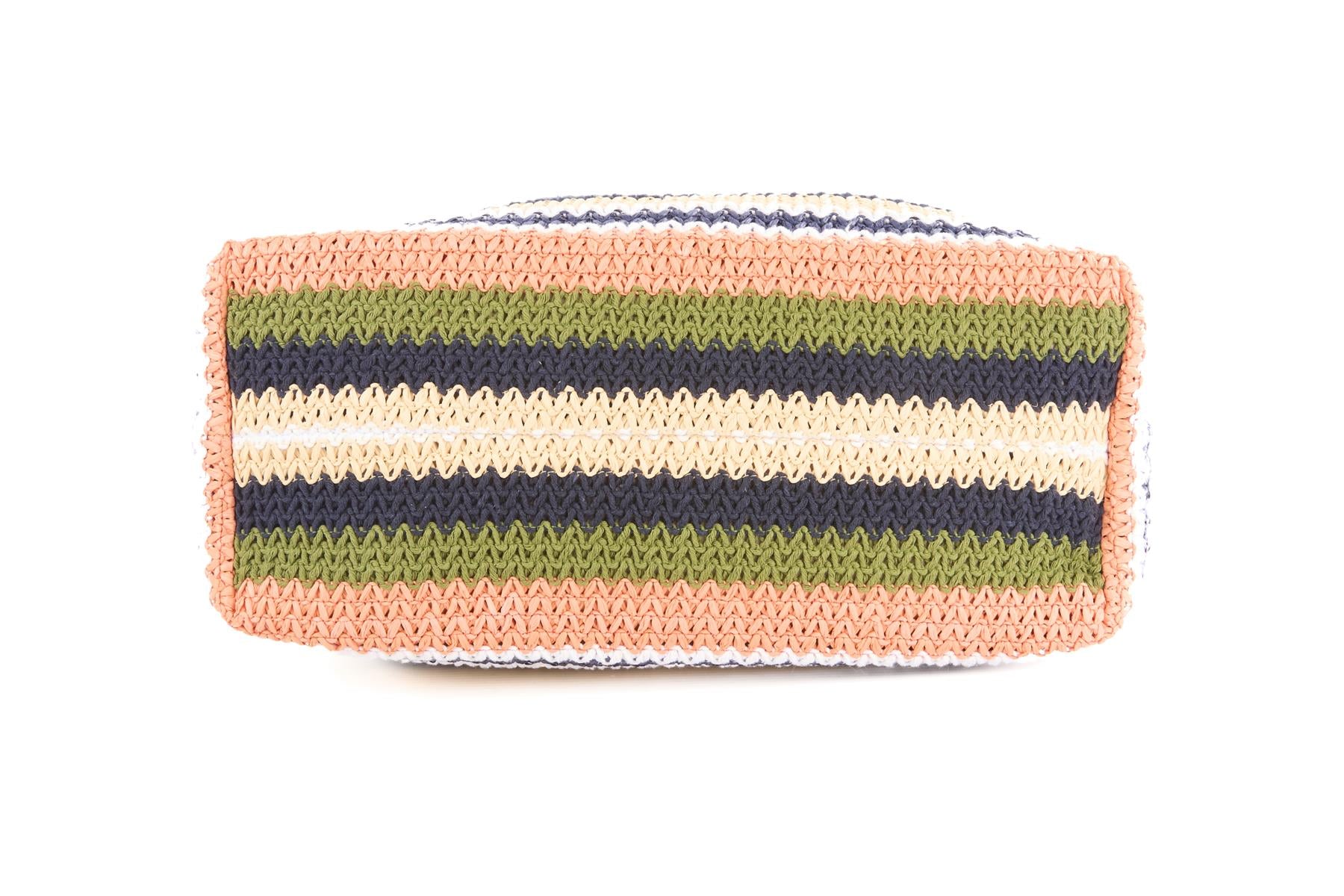 MIU MIU NAVY LOGO CROCHET TOTE BAG