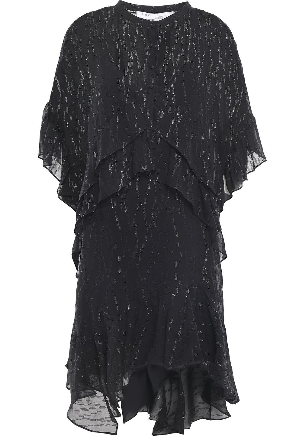 IRO REVOLVE RUFFLED FIL COUPÉ SILK BLEND CHIFFON MINI DRESS FR 38 UK 10
