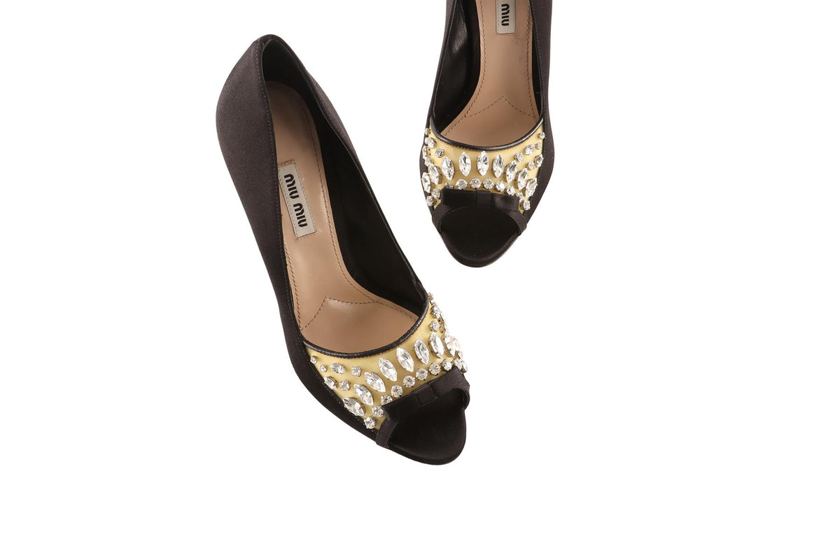 MIU MIU BLACK SATIN PUMPS EU 38.5 UK 5.5 US 8.5