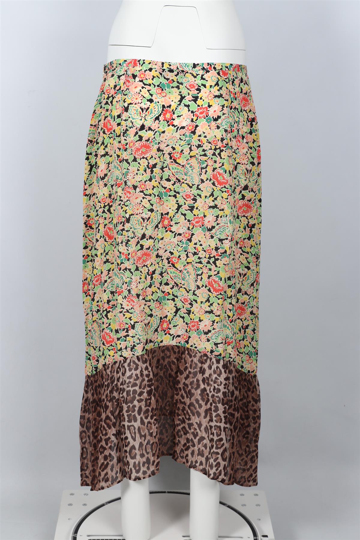 RIXO MULTICOLOURED SILK PRINTED SKIRT UK 14