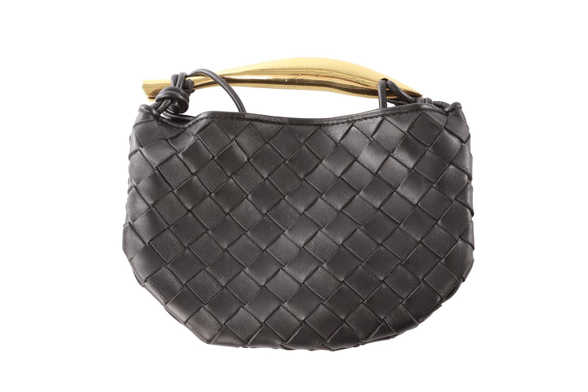BOTTEGA VENETA BLACK SARDINE MINI INTRECCIATO LEATHER SHOULDER BAG