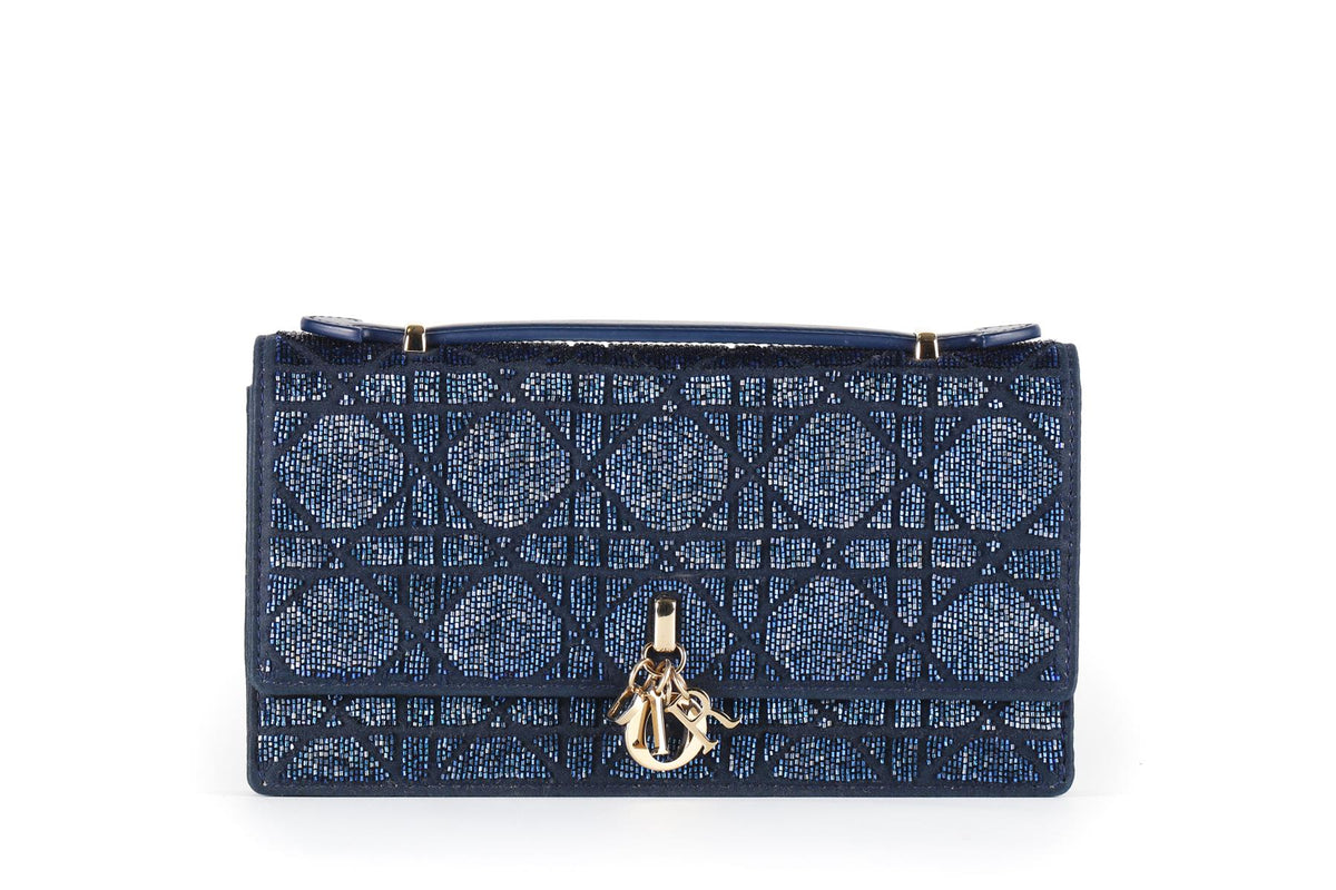 CHRISTIAN DIOR BLUE MY DIOR MINI BEAD AND SATIN CLUTCH