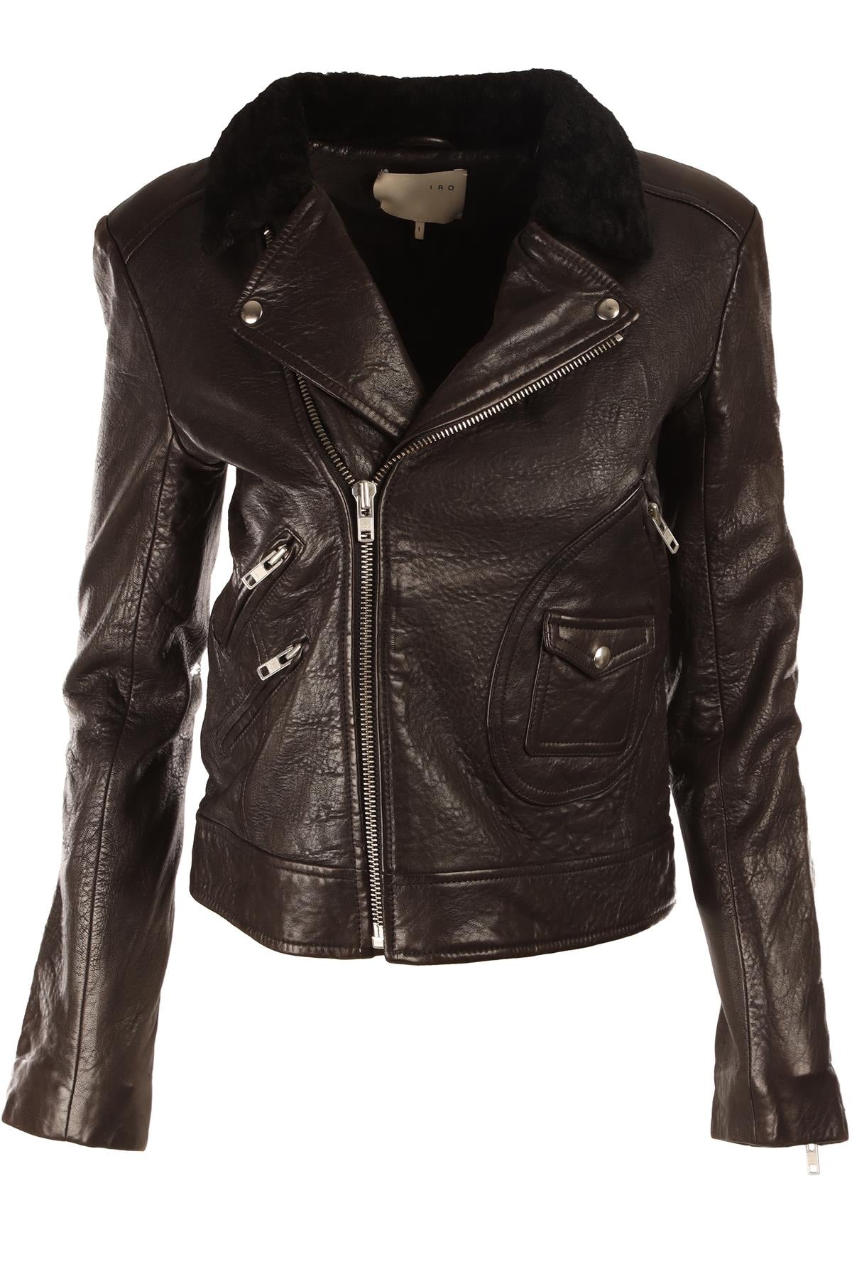 IRO BLACK LEATHER JACKET UK 8