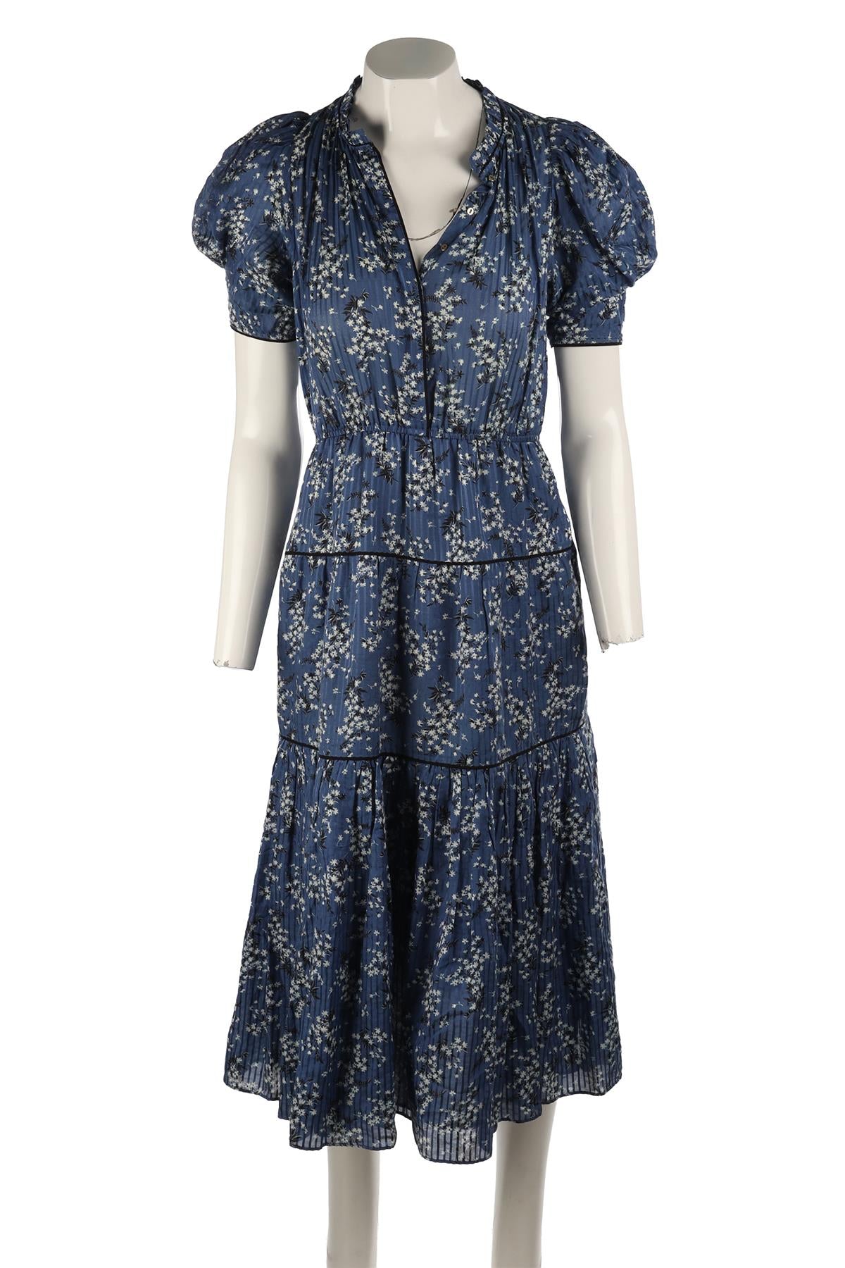 ULLA JOHNSON BLUE COTTON MAXI DRESS US 2 UK 6 FR 34