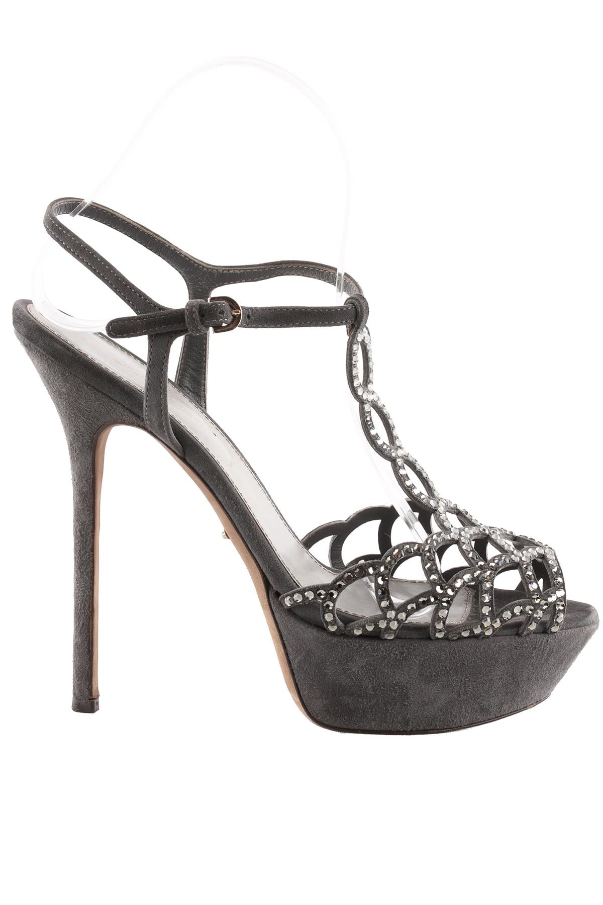 SERGIO ROSSI GREY SUEDE PLATFORM SANDALS EU 37