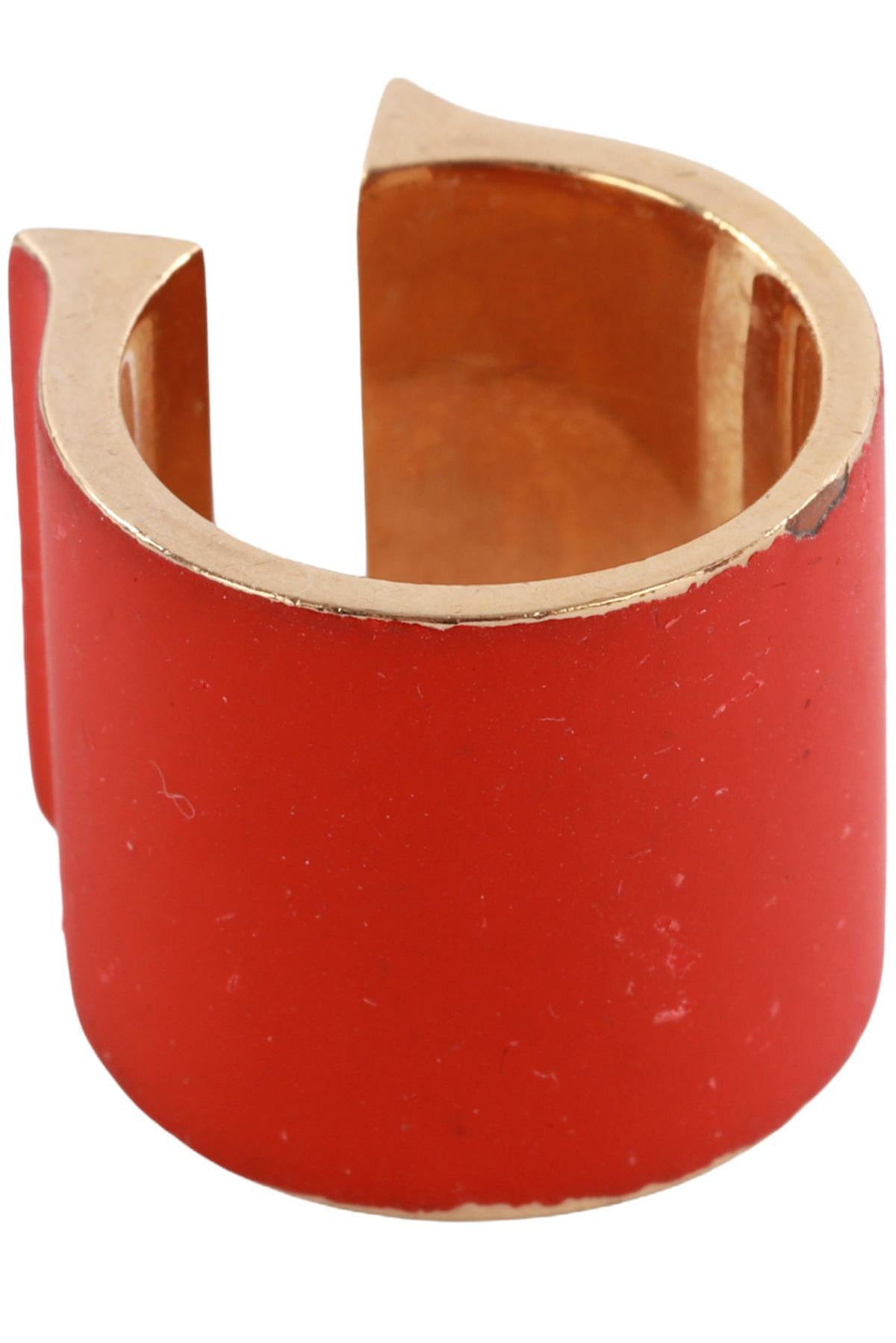 CHRISTIAN DIOR RED LACQUER AND GOLD TONE RING MEDIUM