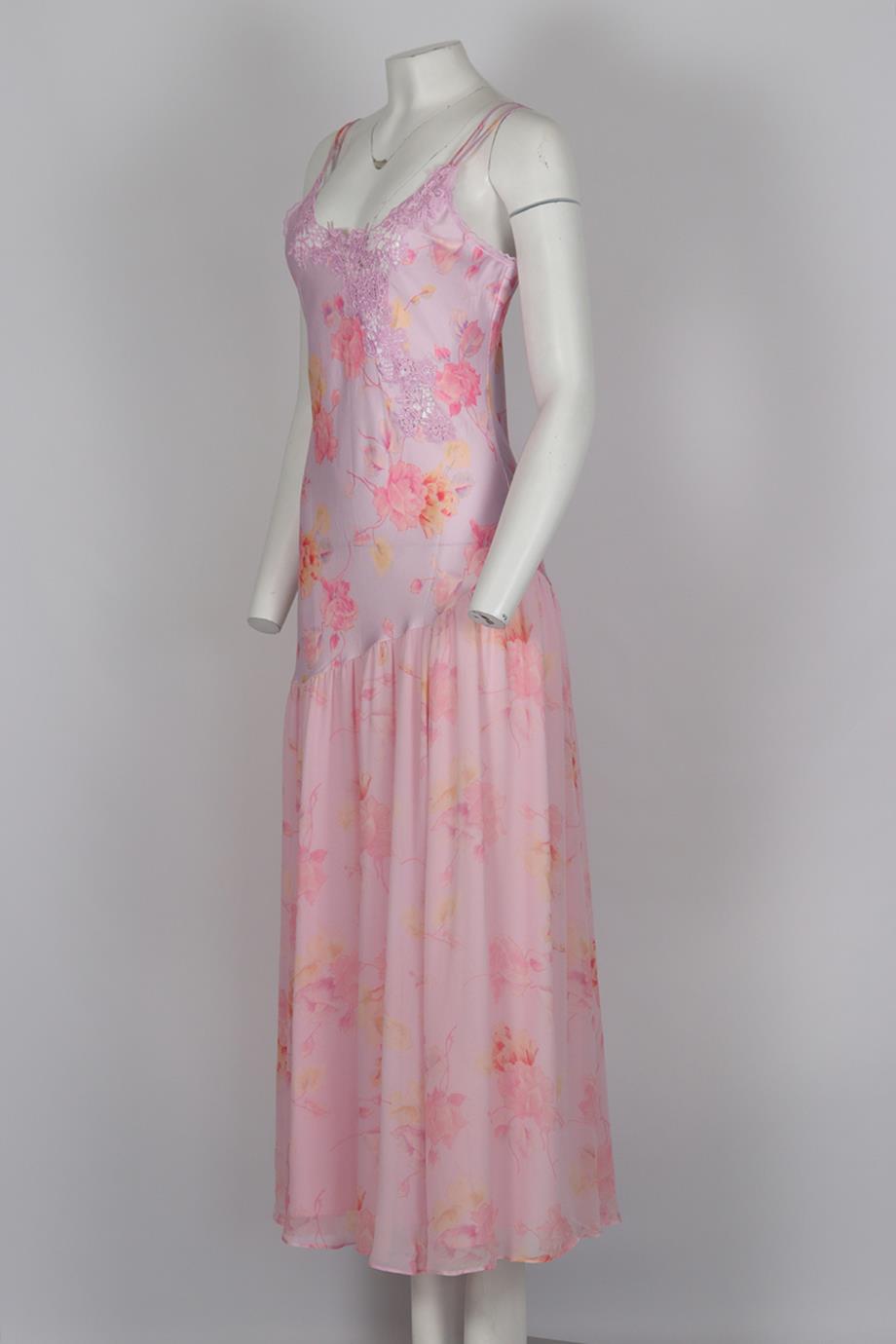 LOVESHACKFANCY FLORAL PRINT SATIN MIDI DRESS US 4 UK 8