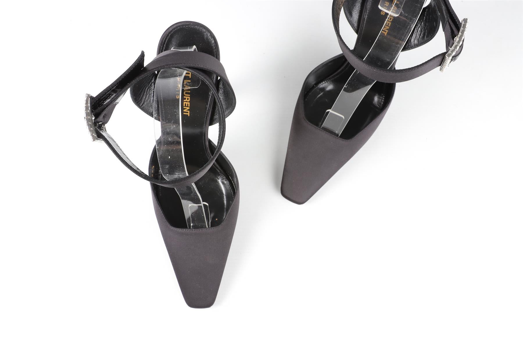 SAINT LAURENT BLACK CRYSTAL AND SATIN PUMPS EU 39.5 UK 6.5 US 9.5