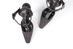 SAINT LAURENT BLACK CRYSTAL AND SATIN PUMPS EU 39.5 UK 6.5 US 9.5