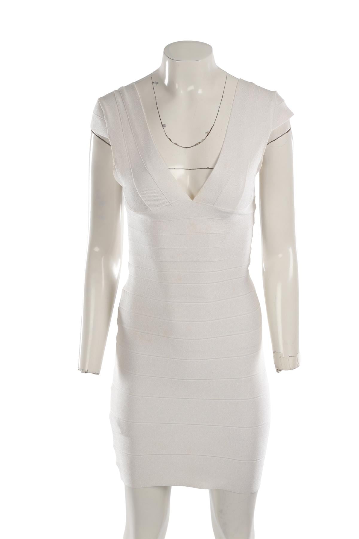 HERVE LEGER ECRU BANDAGE DRESS XSMALL