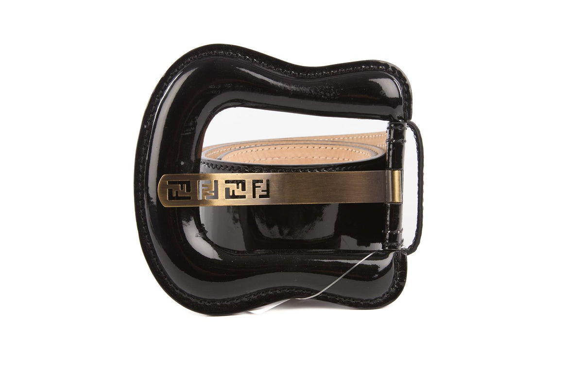 FENDI BLACK PATENT LEATHER WAIST BELT 75CM