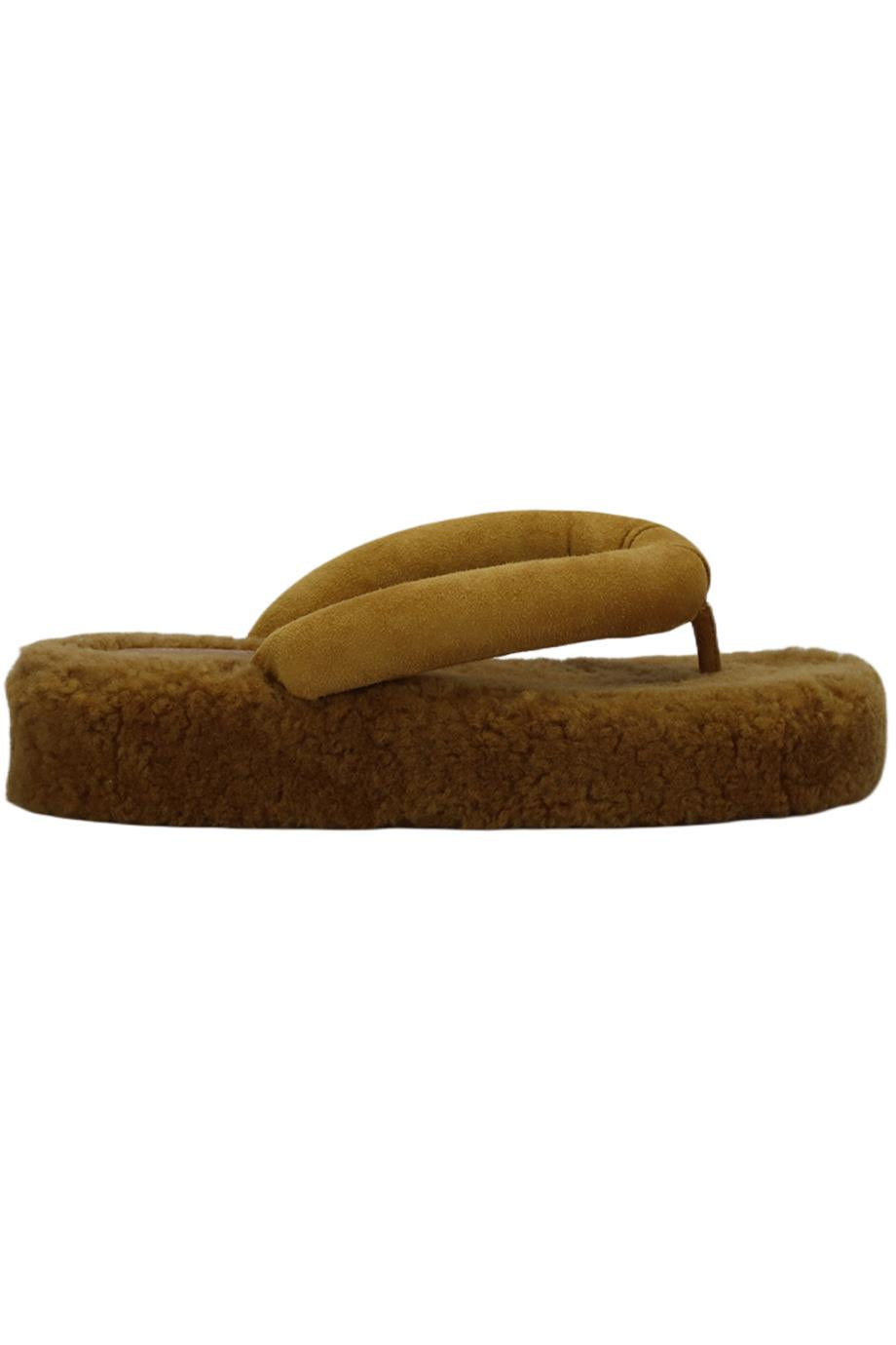 AMINA MUADDI SHEARLING AND SUEDE THONG SANDALS EU 38 UK 5 US 8