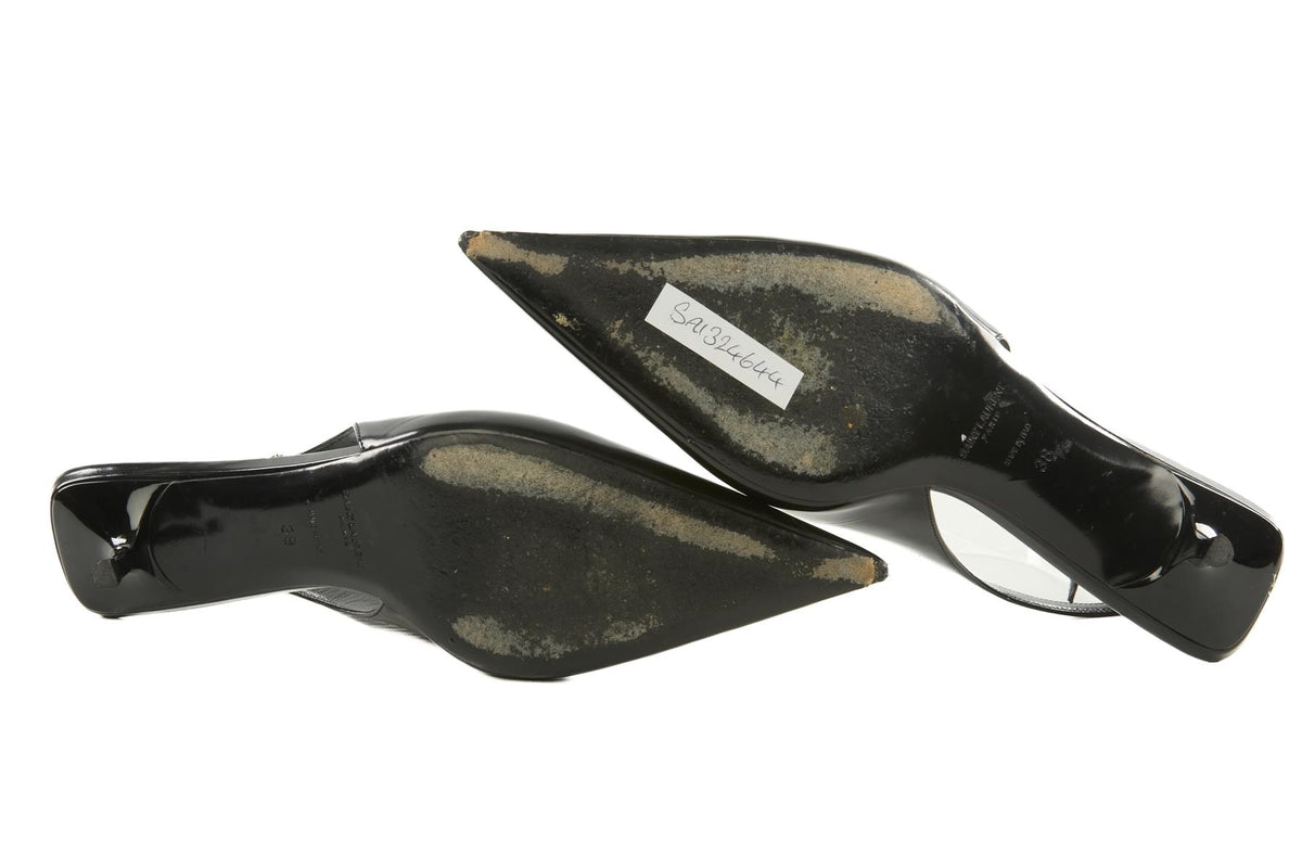 SAINT LAURENT BLACK LEATHER SLINGBACK PUMPS EU 38 UK 5 US 8