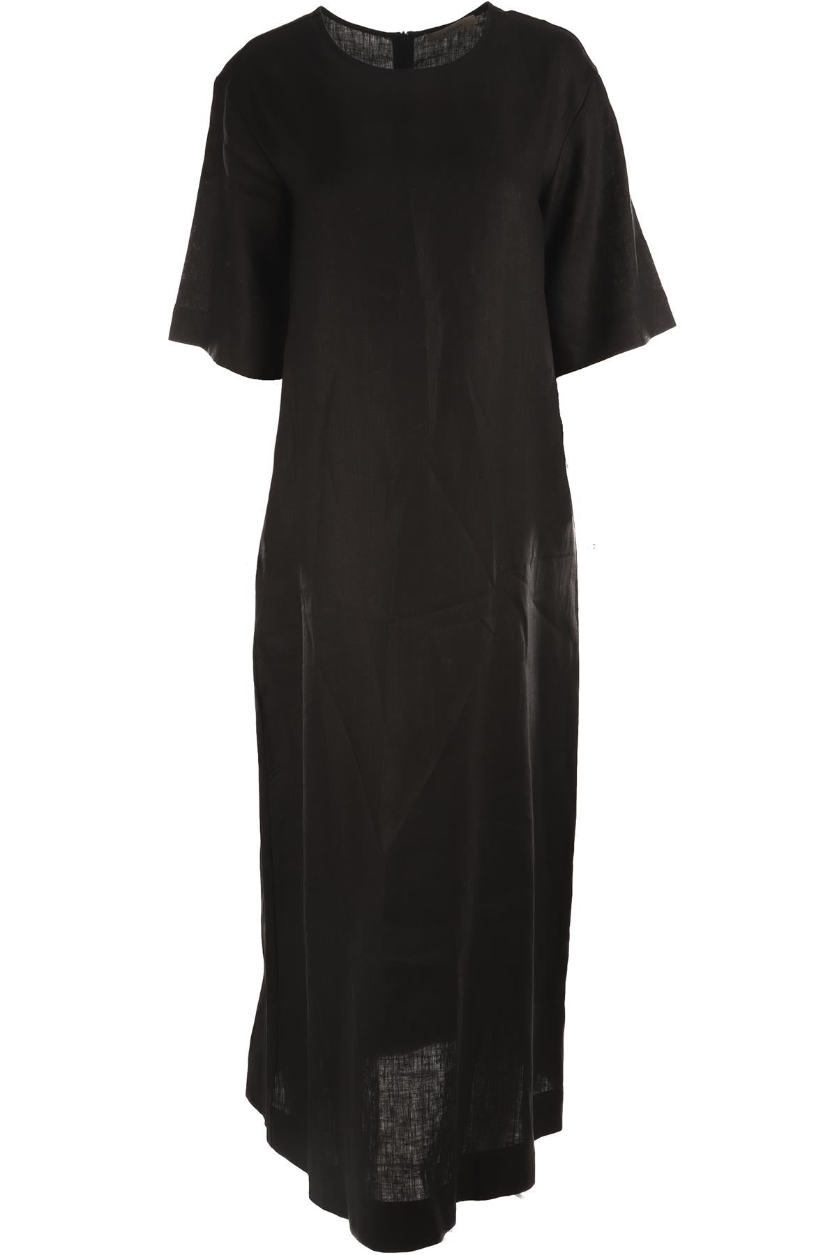 ASCENO BLACK LINEN MAXI DRESS SMALL