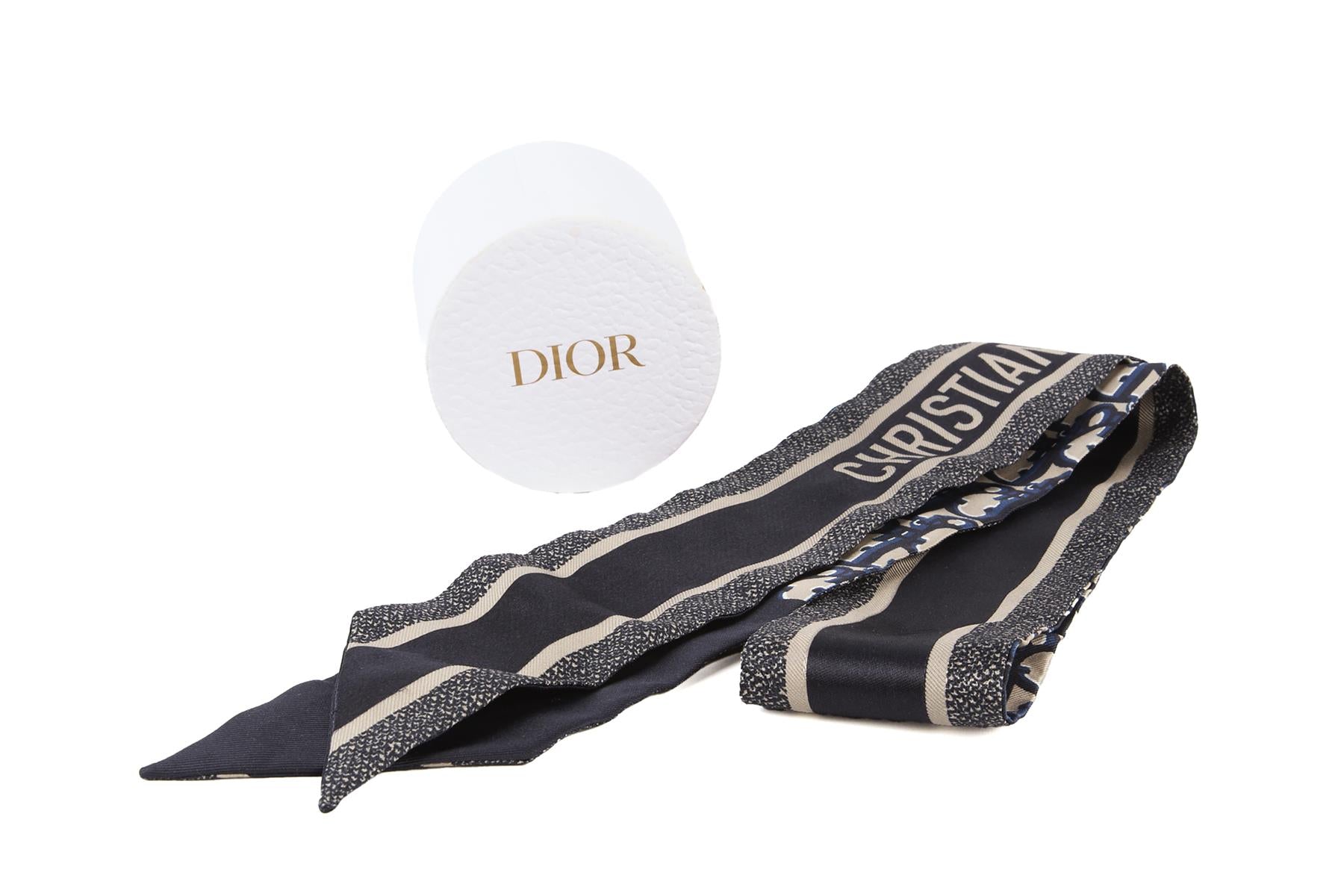 CHRISTIAN DIOR NAVY OBLIQUE SILK SCARF