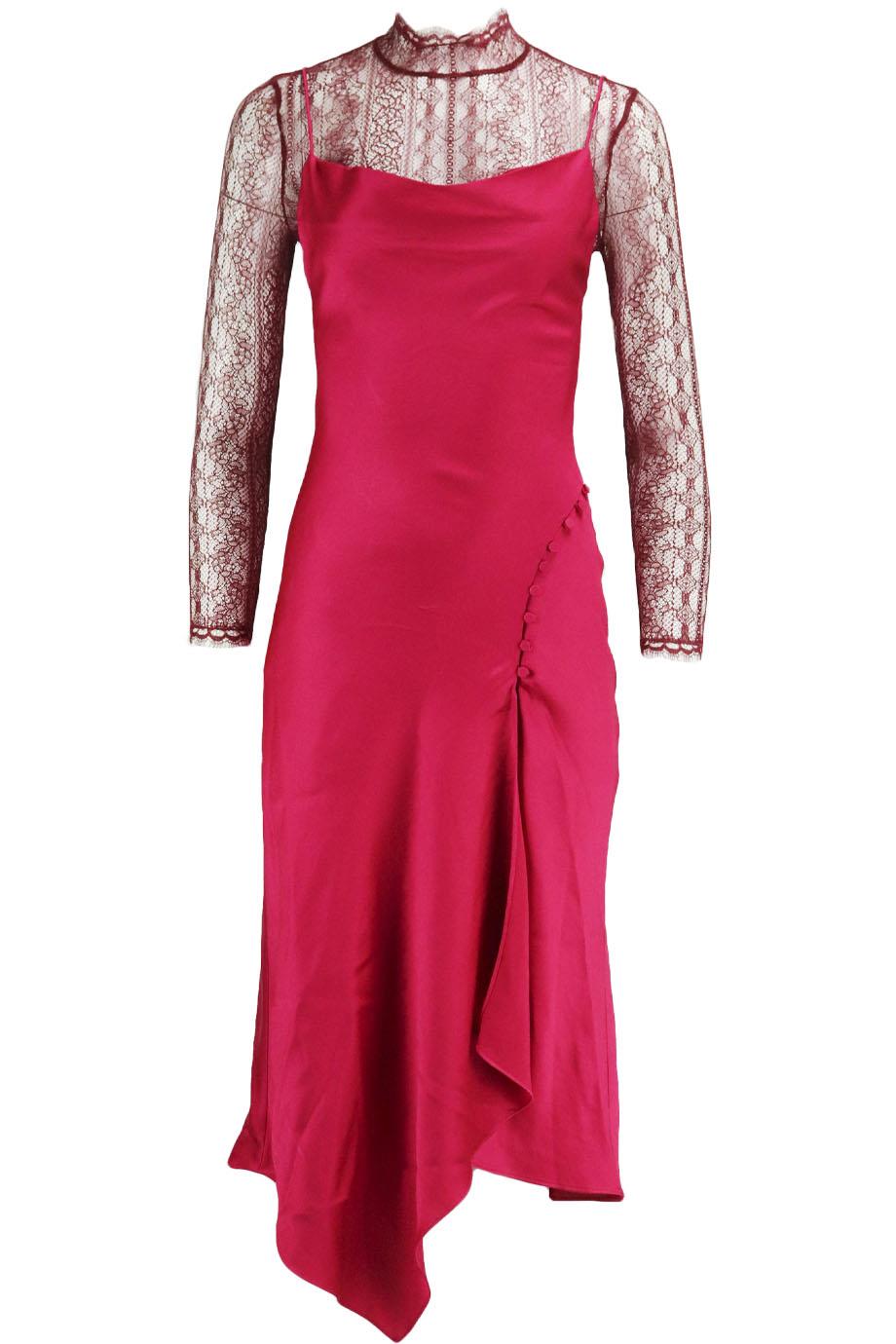JONATHAN SIMKHAI ASYMMETRIC LACE TRIMMED SATIN MIDI DRESS US 2 UK 6