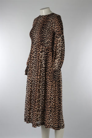 GANNI BROWN CHIFFON MAXI DRESS EU 36 UK 8