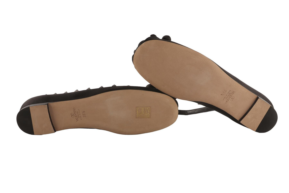VALENTINO GARAVANI BLACK ROCKSTUD SATIN BALLET FLATS EU 39.5 UK 6.5 US 9.5