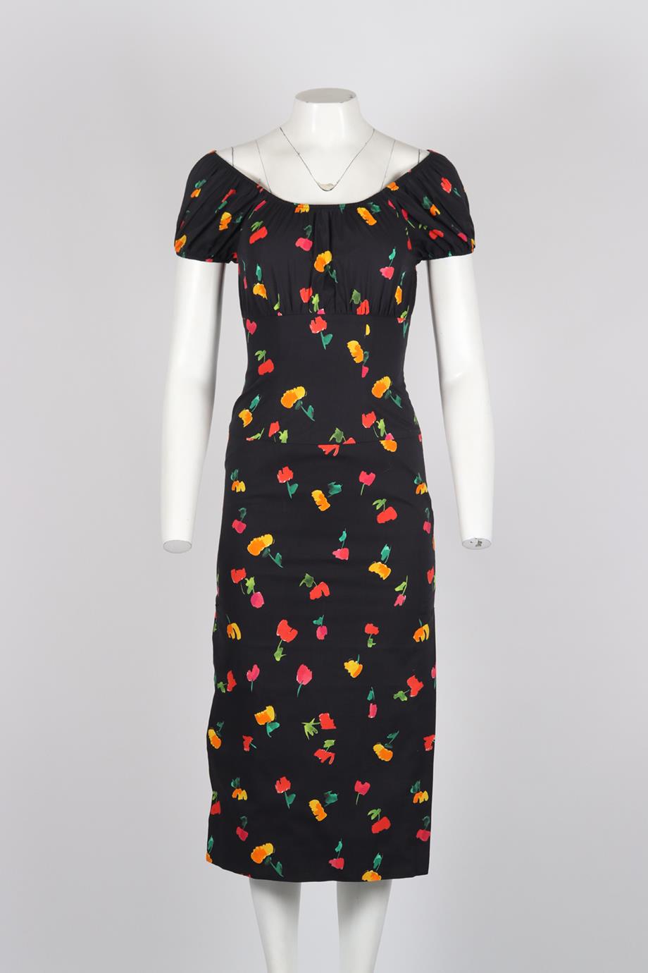 CAROLINE CONSTAS FLORAL PRINT SILK BLEND MIDI DRESS XSMALL