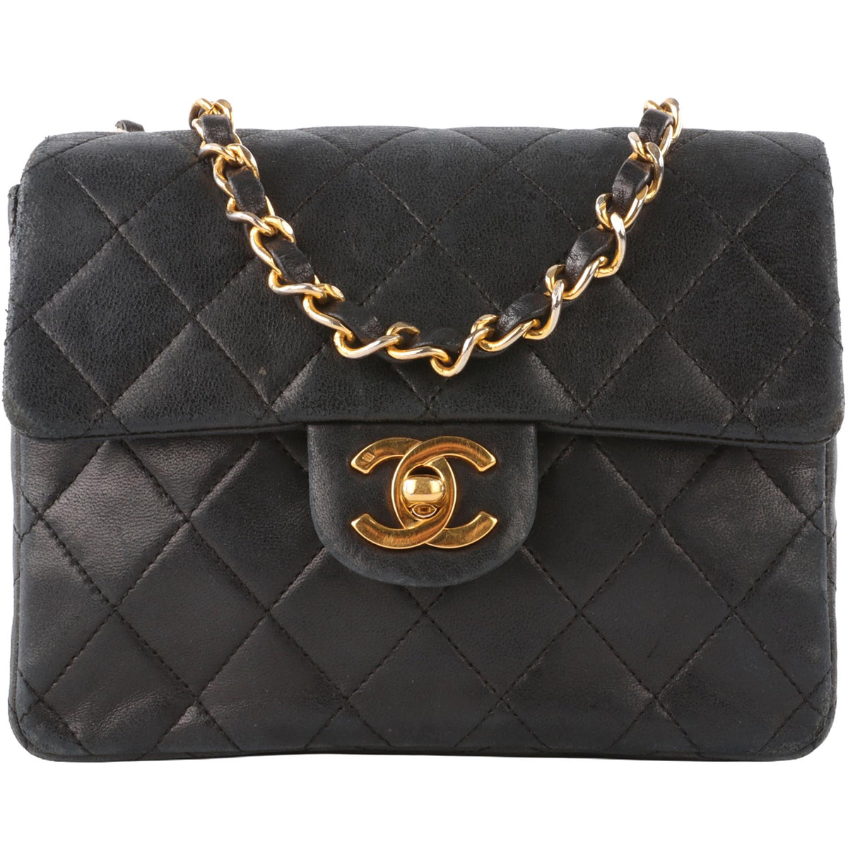 CHANEL BLACK 1986-1988 SQUARE MINI FLAP QUILTED LEATHER SHOULDER BAG