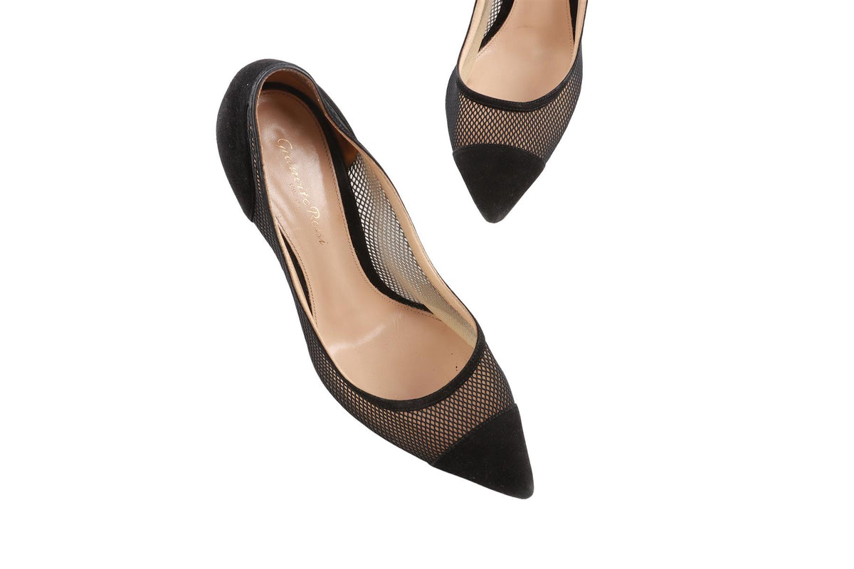 GIANVITO ROSSI BLACK MESH PUMPS EU 38.5 UK 5.5 US 8.5