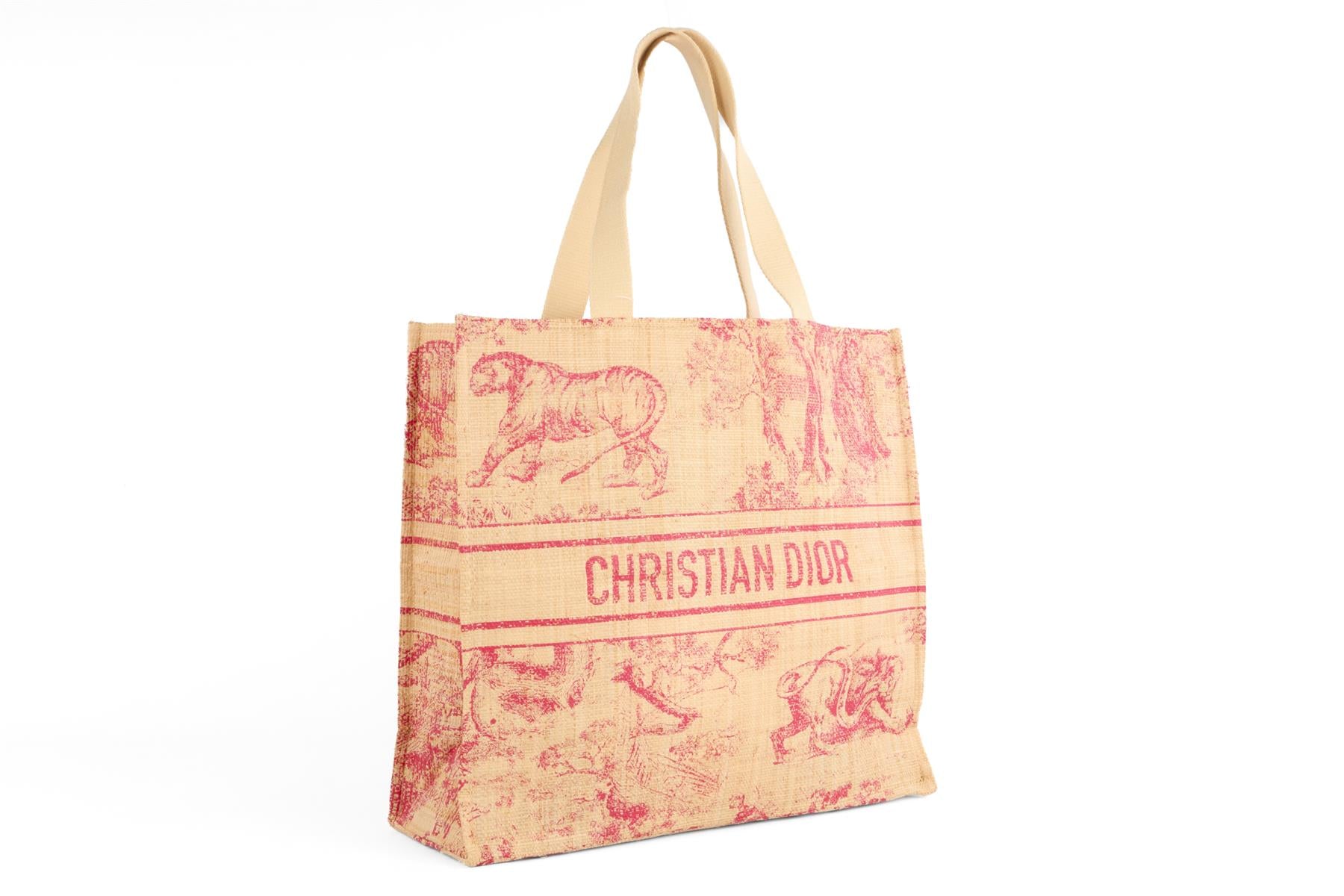 CHRISTIAN DIOR BEIGE DIORIVIERA RAFFIA TOTE BAG