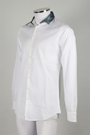 DSQUARED2 WHITE DENIM COLLAR MEN'S COTTON SHIRT IT 50 UK 40