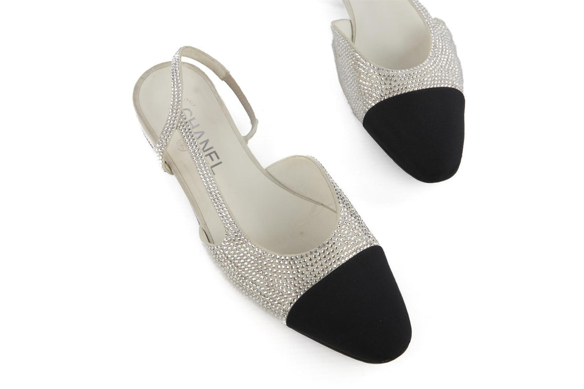 CHANEL ECRU 2025 CRYSTAL SLINGBACK PUMPS EU 39 UK 6 US 9