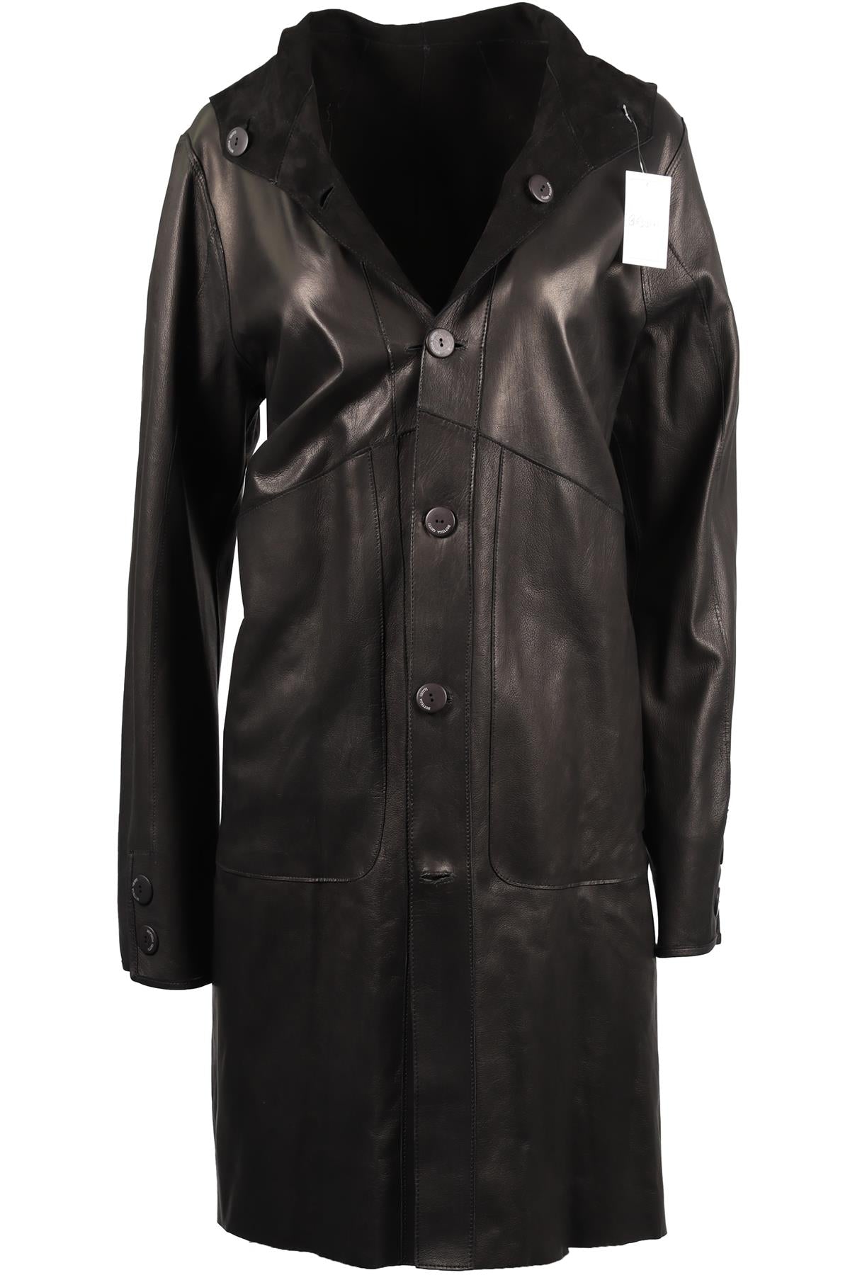 BOTTEGA GIOTTI BLACK LEATHER COAT IT 50 UK 18