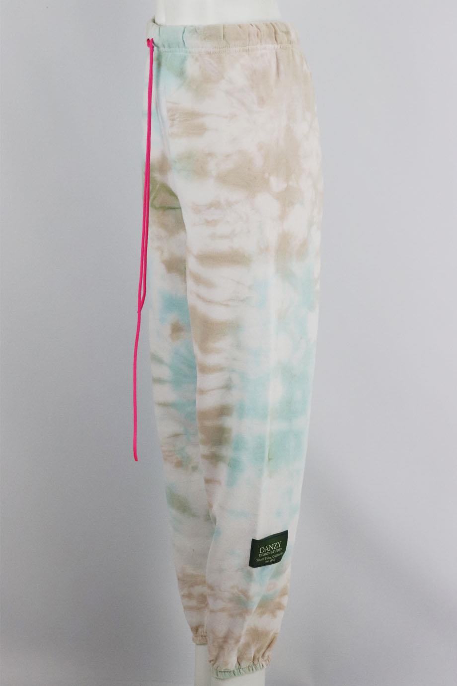 DANZY TIE DYED COTTON BLEND JERSEY TRACK PANTS SMALL