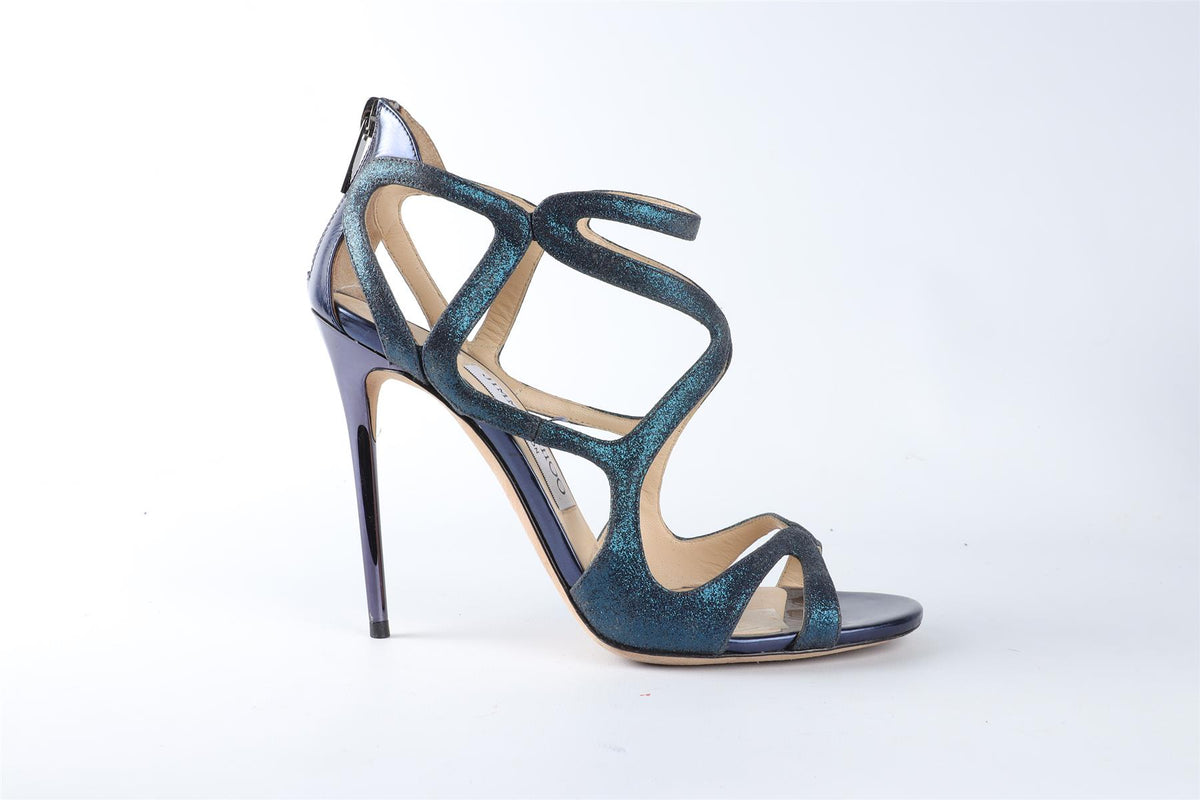 JIMMY CHOO BLUE GLITTER SANDALS EU 36.5 UK 3.5 US 6.5