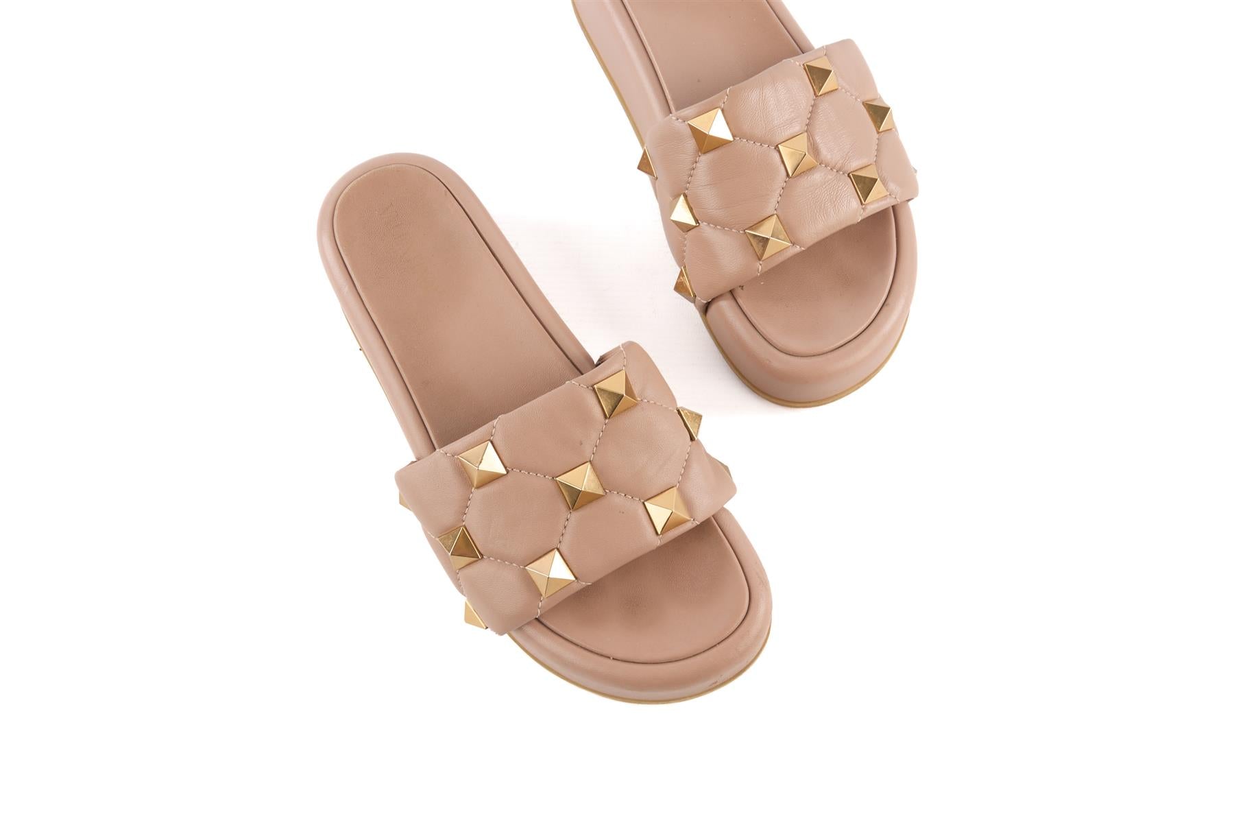 VALENTINO GARAVANI NUDE ROCKSTUD LEATHER PLATFORM SLIDES EU 39 UK 6 US 9