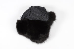 GREVI BLACK FOX FUR AND LEATHER HAT ONE SIZE