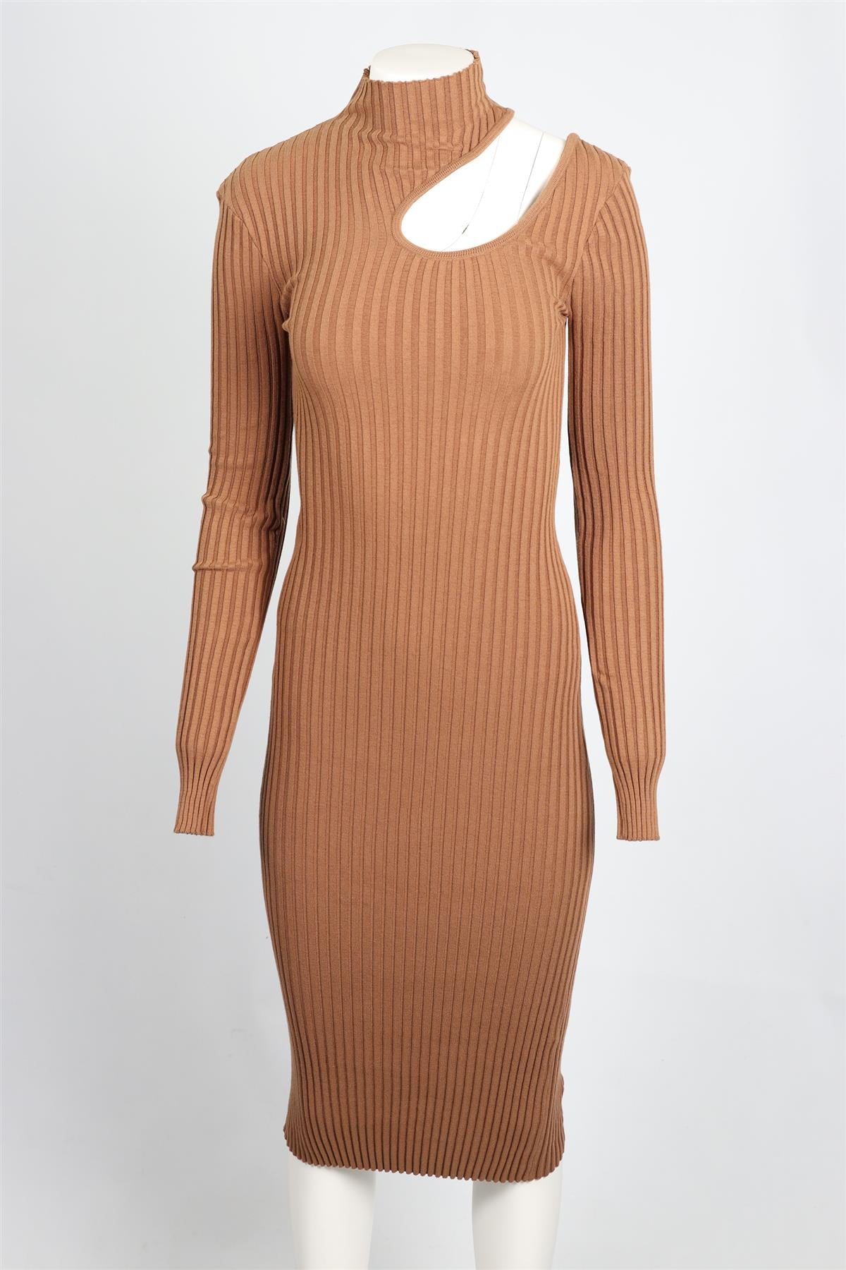 ANINE BING TAN COTTON BLEND MIDI DRESS XSMALL