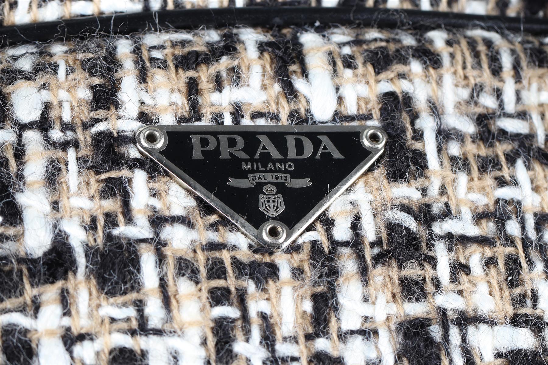 PRADA BLACK TWEED AND LEATHER SHOULDER BAG