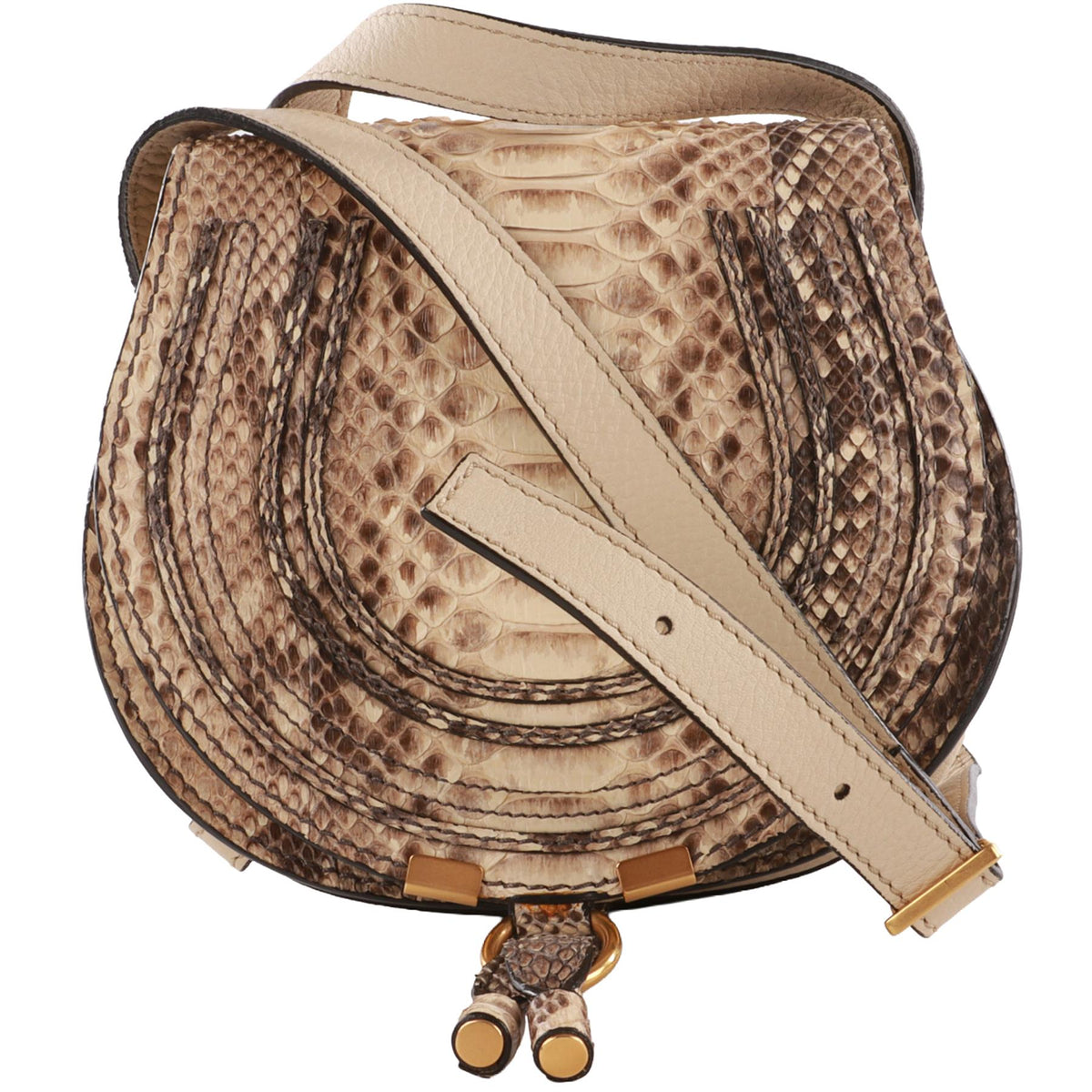 CHLOÉ BEIGE MARCIE SMALL PYTHON SHOULDER BAG
